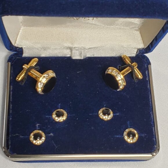 Today's Man Cufflinks Gold-Tone Black Onyx & Crystal Cufflink & Stud Set - Picture 3 of 10
